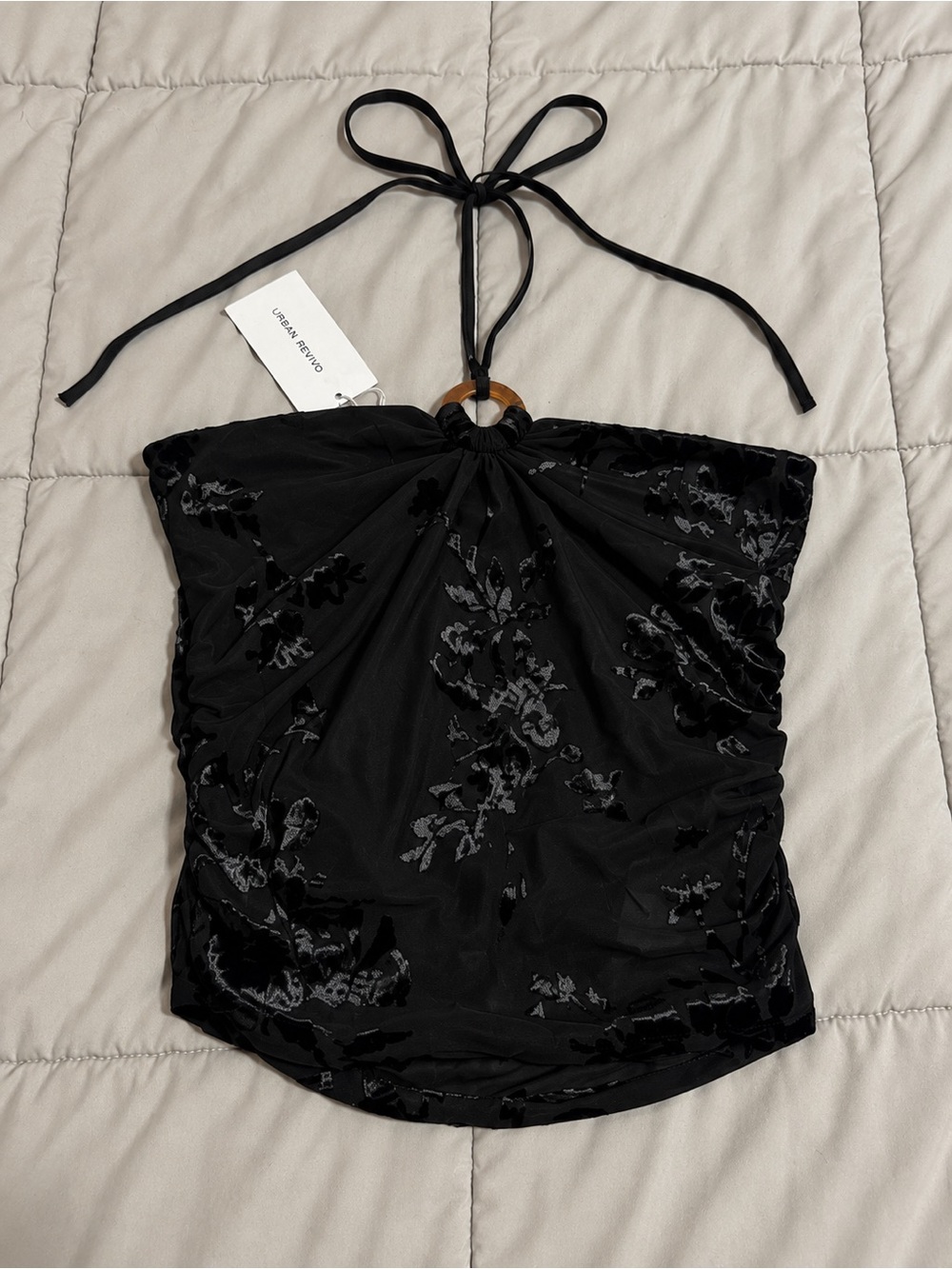 Urban Revivo Black Velvet Floral Halter Top & Asymmetrical Skirt Set XS - Picture 3 of 4